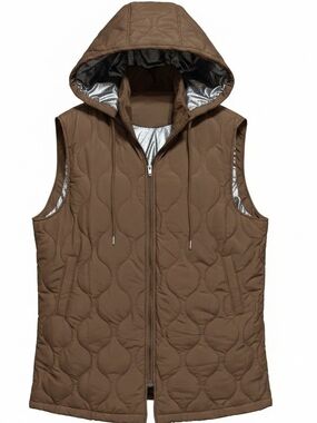 Shewin Quilted Hooded Vest - Brown